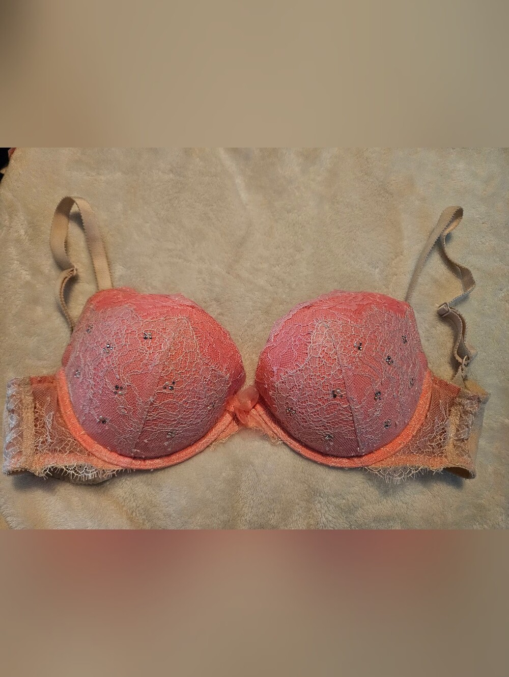 Victoria Secret Lace Push-Up Bra in Coral Pink
